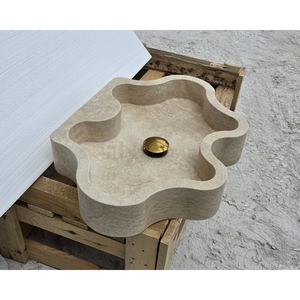 <span class=keywords><strong>Lavabo</strong></span> en pierre sculptée en bloc massif de travertin beige Newstar pour les projets de villas et d'hôtels - Product Image 3