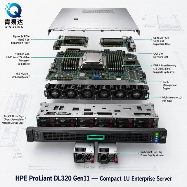 Genuine ProLiant DL320 Gen11 1U 1P Rack-mounted Server with Xeon Processor DDR5 Memory in Stock