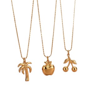 yunnique 18k Stainless Steel Fruit Pendant Necklace Apple Cherry Palm Tree Design Unisex Gift Jewelry - Product Image 5
