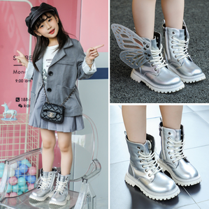Children's Short <b>Boots</b> <b>Spring</b> and Autumn New Girls Wings Fashion Colour Short <b>Boots</b> Girls Silver Princess <b>Boots</b> - Product Image 3