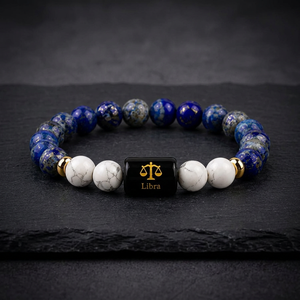 Bracelet extensible unisexe classique Libra en pierre de lapis-lazuli bleue et pierre précieuse turquoise blanche, bijou cadeau - Product Image 2