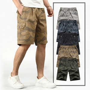 Shorts Bermuda Cargo Décontractés en Oxford 100% Coton Lavé, Respirants, Écologiques, à Taille Mi-Haute Élastique et Longueur Genou - Product Image 3