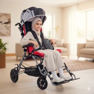 Fauteuil roulant pour enfants et adultes atteints de paralysie cérébrale (PC), dossier haut, entièrement inclinable, pliable, plateau repas, chaise poussette pour besoins spéciaux - Product Image 1