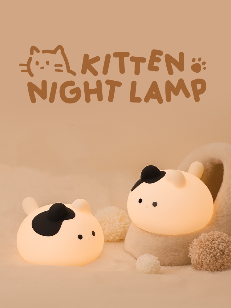 Cat LED Night Light-Cute Touch Control Adjustable Warm Glow Auto-Off Timer USB Rechargeable Eco-Friendly White Shade for Bedroom