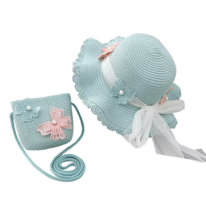 Đi Đảng Mũ Rơm Ngọt Ngào Cho Cô Gái Trẻ Em Mùa Hè Bãi Biển Mũ Và Túi Xách Bộ Dễ Thương Ren Công Chúa Mũ Và Túi Rơm Hai Mảnh Bộ - Product Image 4