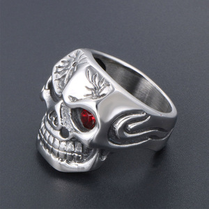 Red Eyed Skull <b>Titanium</b> Steel <b>Ring</b> Men's Party Jewelry SA898 - Product Image 3