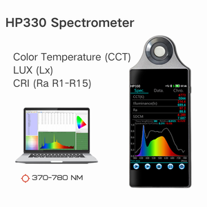 เครื่องวัดสเปกโตรมิเตอร์แบบพกพา HP330 เครื่องวัดความสว่างสเปกตรัม เครื่องทดสอบอุณหภูมิสี LED - Product Image 2