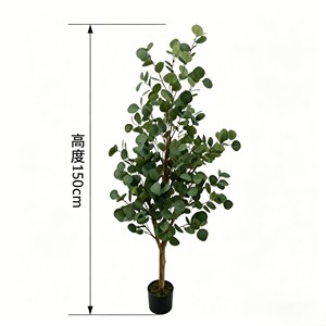 Nordic Style Faux Silver Dollar Eucalyptus <b>Tree</b> Real Wood Trunk Potted <b>Plant</b> in White <b>Pot</b> for Wedding Centerpiece - Product Image 2