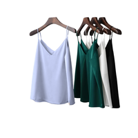 Chemisier en satin de soie violet pour femme, uni, à bretelles fines, col en V, XS-4X