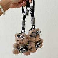 Pendentif caméra ours, pendentif de sac, poupée en peluche, porte-clés couple, cadeau créatif, porte-clés