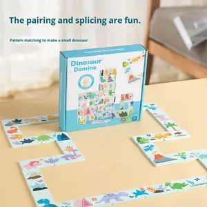 2025 enfants éducatifs bois Domino Puzzle ensemble dinosaure correspondant motricité fine coordination œil-main blocs empilables sac - Product Image 2