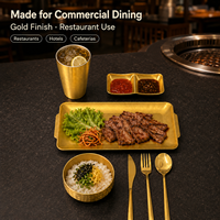 Service de table 42 pièces en acier inoxydable SUS304 pour 6 personnes – Doré et argenté – Style coréen – Plateaux, bols, tasses, couverts – Idéal pour hôtels et restaurants