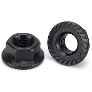 High quality Black stainless inch flange nut 1/2 3/4 5/8 Hex flange nut with Serratie