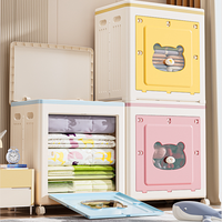 OWNSWING 70L 130L Boîte de rangement pour vêtements de grande capacité avec couvercle rabattable et roulettes, armoire de rangement en plastique pliable
