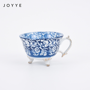 Joyye Hand Painting Three <strong>Footed</strong> <strong>Mug</strong> for Tea Flower Dinner Set 250ml Porcelain Tea Cup <strong>Mug</strong> Gold Speckle on Handle - Product Image 1