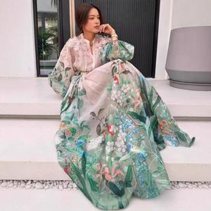 S-XL Ingrosso Primavera Europa America <span class=keywords><strong>Vintage</strong></span> Maniche Lunghe Stampa Francese Ampio Pendolo con Coulisse Vestito Slim - Product Image 2