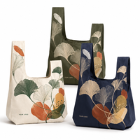 Sac fourre-tout en toile personnalisé avec nœuds japonais, imprimé feuilles de Ginkgo, grand sac de shopping réutilisable en coton, sac à bandoulière pour femmes, sac écologique