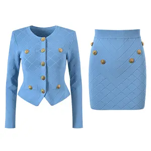 Nuevo dropshipping moda caliente y elegante 2 piezas de punto falda y chaqueta trajes conjunto Mujer