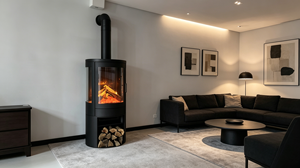 Popular Chimenea Eléctrica de Vidrio Curvo de 3 Lados, Estufa Metálica Independiente con Llama Simulada 3D Ajustable y Chimenea Decorativa - Product Image 3