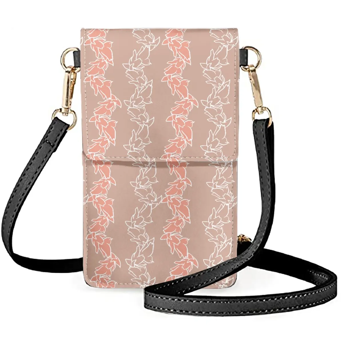 हवाईयन लेई फ्लावर डिज़ाइन प्रिंट कस्टम फोन बैग कम कीमत उच्च गुणवत्ता वाले वाटरप्रूफ लेदर क्रॉसबॉडी बैग