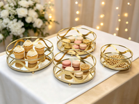 Ensemble de plateaux ronds en métal doré avec base miroir, plateaux décoratifs miroir pour bijoux, cosmétiques, desserts, table, décoration de maison, mariage, fête