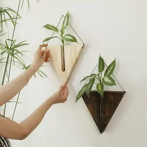 लकड़ी फांसी बोने की मशीन दीवार सजावट कमरे में रहने वाले पौधों के लिए लाइव Houseplants लकड़ी टेस्ट ट्यूब फूलदान