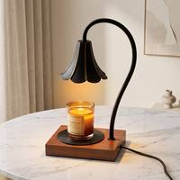 Chauffe-bougie électrique avec abat-jour en métal doré à motif floral, base en bois massif, minuterie réglable, hauteur ajustable, aromathérapie, utilisation en intérieur