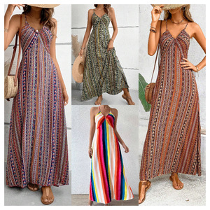 Vestido de verano con espalda descubierta y patrón étnico para mujer, ropa de verano para mujer, vestido largo con adornos de volantes a la moda Bohemia para la playa - Product Image 1