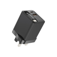 Adaptador GaN de carga rápida PD 3,0 de 65W, cargador de pared con certificación CE de dos puertos, cable retráctil, enchufe para UE/EE. UU.