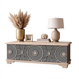Banc de rangement en bois sculpté à la main, style bohème rustique vintage, avec motif mandala - Meuble d'appoint pour entrée - Product Image 4