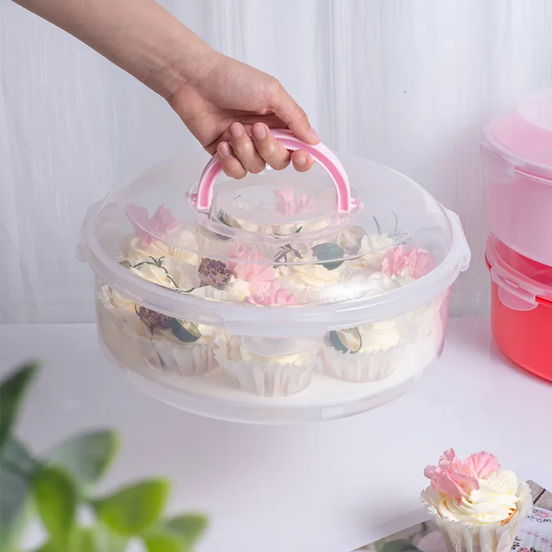 10"portable plastic round cake cox for lock lid cake container