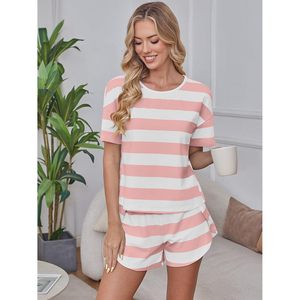 Womens Striped <b>Pajamas</b> <b>Set</b> 2 Piece Short Sleeve Lounge Wear Soft Jersey Sleepwear Outfit Spring Summer Matching PJ <b>Set</b> - Product Image 4