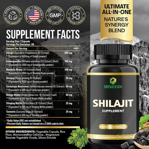 Complément Antioxydant Shilajit pour Adultes OEM - 60 Comprimés - Mélange Naturel Tout-en-un Ultime Synergie Naturelle Ashwagandha Rhodiola Rosea pour - Product Image 6