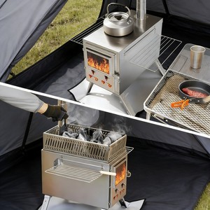 Poêle à <span class=keywords><strong>bois</strong></span> portable en acier inoxydable pour tente, sauna de camping avec panier à pierres pour bain de vapeur extérieur - Product Image 2