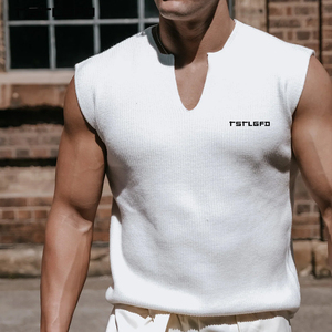 Chaleco de Punto Personalizado Premium para Hombre, Corte Ajustado, Sin Mangas, Color Blanco Sólido - Product Image 3