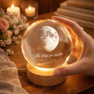 Bola de Cristal Personalizada con <span class=keywords><strong>Luz</strong></span> LED, Regalo Romántico para San Valentín, Aniversario de Pareja, con Fecha y Luna - Product Image 4