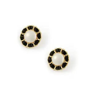 Leather Imitation Pearl Round Small Incense Ear Stud Earrings Leather Earrings