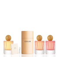Flacon de parfum vide en verre de style rétro de luxe haut de gamme avec logo personnalisé, couvercle en bois et boîte
