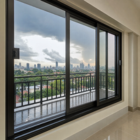 Fenêtres coulissantes en aluminium avec cadre de balcon et patio, double panneau, revêtement en poudre antirouille, moustiquaire intégrée, vente en gros