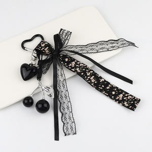 Personalized Cherry Heart Keychain Floral Lace Ribbon Pendant Heart-Shaped Hook Metal <strong>Coach</strong> Keychain Charm Accessory for <strong>Bags</strong> - Product Image 2