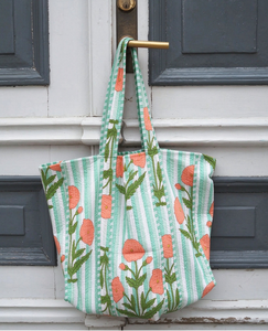Custom Logo Ladies Open <b>Square</b> Tote Bag Floral Printed Travel Shoulder Bag Women Recycled Soft Quilted Cotton - Product Image 4