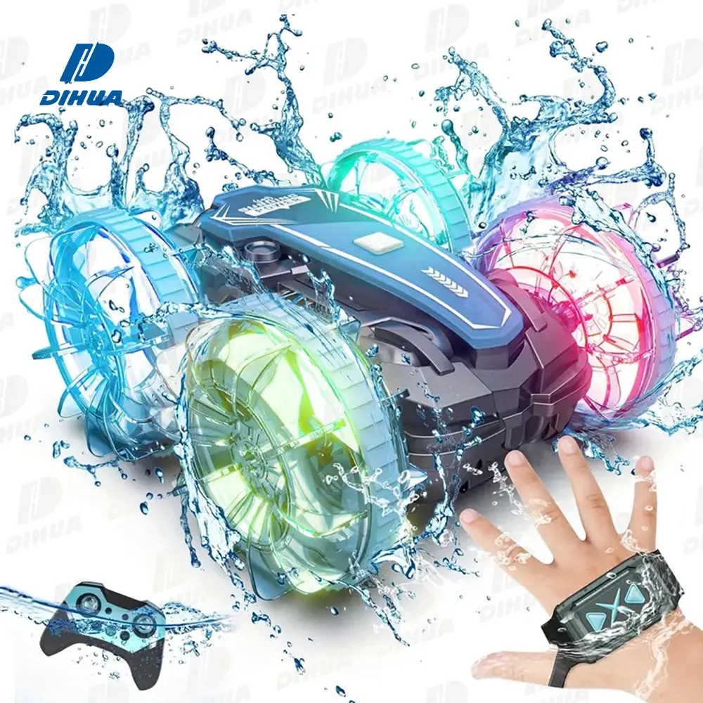 Amphibious Remote Control Car Boat  4WD Gesture RC Car with Waterproof Remote Control  RC Stunt Car with LED Lights for Kids