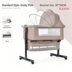 Cuna Plegable Móvil para Bebé Color Rosa Champán, Cuna Multifuncional para Recién Nacidos con Ruedas - Product Image 5