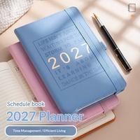 Agenda quotidien et hebdomadaire en cuir PU A5 anglais-espagnol 2027, carnet à couverture rigide, cadeau personnalisé