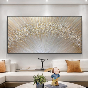 Pintura al Óleo Abstracta Grande con Textura Dorada sobre Lienzo, Pintura Acrílica Moderna Minimalista Hecha a Mano para Decoración de Pared de Sala de Estar - Product Image 1