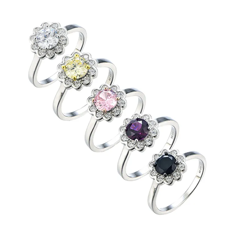 Purple Birthstone Silver Ring Valentine Gift Zircon Round Luxury Wedding Ring Novidades 2024