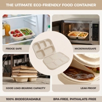 Barquette jetable compostable écologique en amidon de maïs biodégradable 1150 ml, micro-ondable, anti-fuite, 5 compartiments, pour plats à emporter