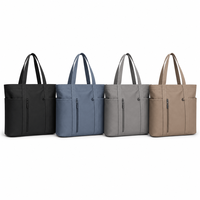 Tas Tote Kanvas Hitam dengan Logo Custom, Kompartemen Laptop 15.6 inci, Tahan Air, Kapasitas Besar, Tas Selempang Kerja Wanita untuk Bisnis