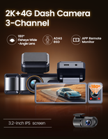 4G LTE 3.2 inci 3 Kamera Dashcam dengan GPS Terintegrasi ADAS BSD untuk Mobil