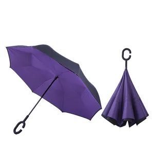 Vente en gros de parapluie inversé écologique best-seller parapluie inversé UV pour femmes avec poignée en forme de C